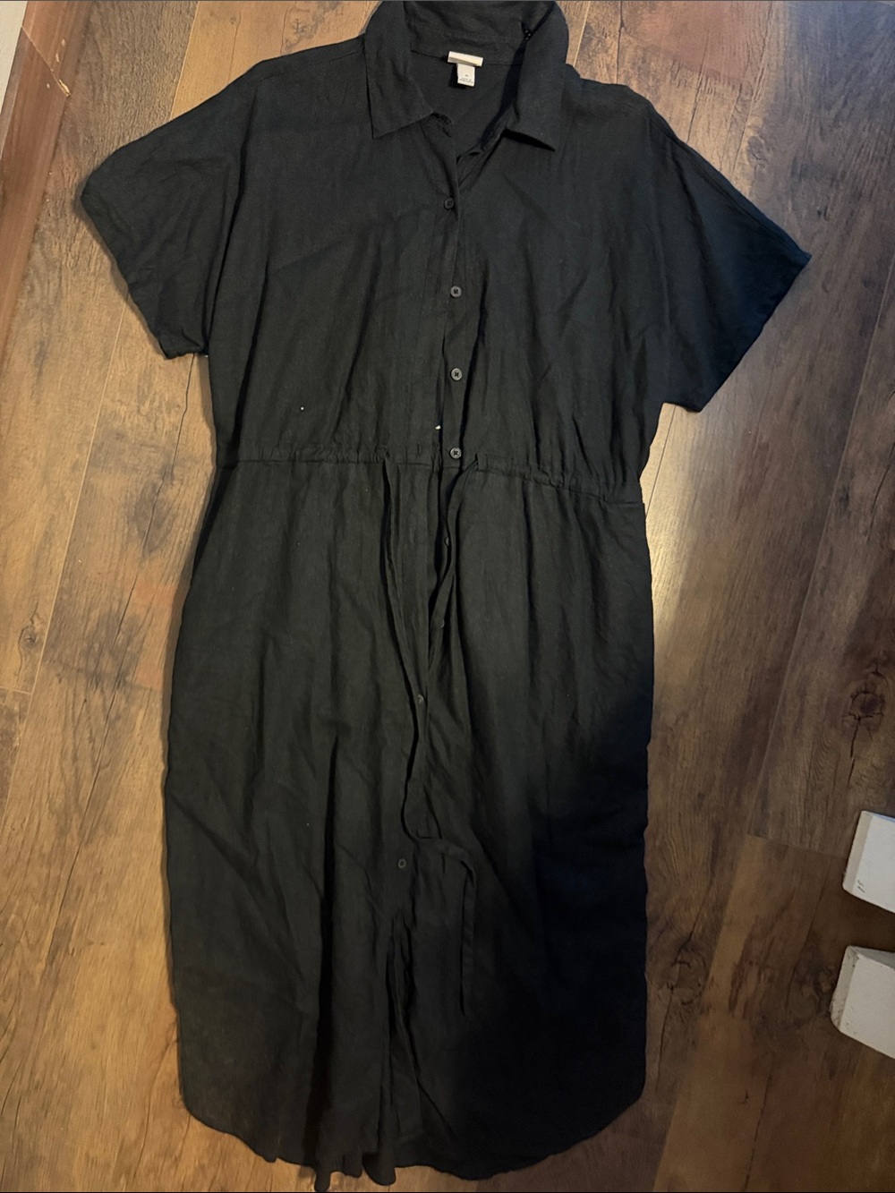 a new day Black Button-Front Drawstring Midi Shirt Dress